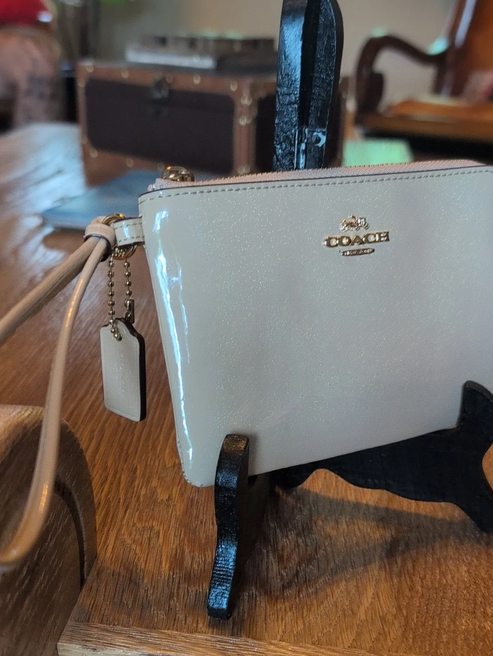 Coach Patent Wristlet in Light Beige with Gold Hardware NWOT